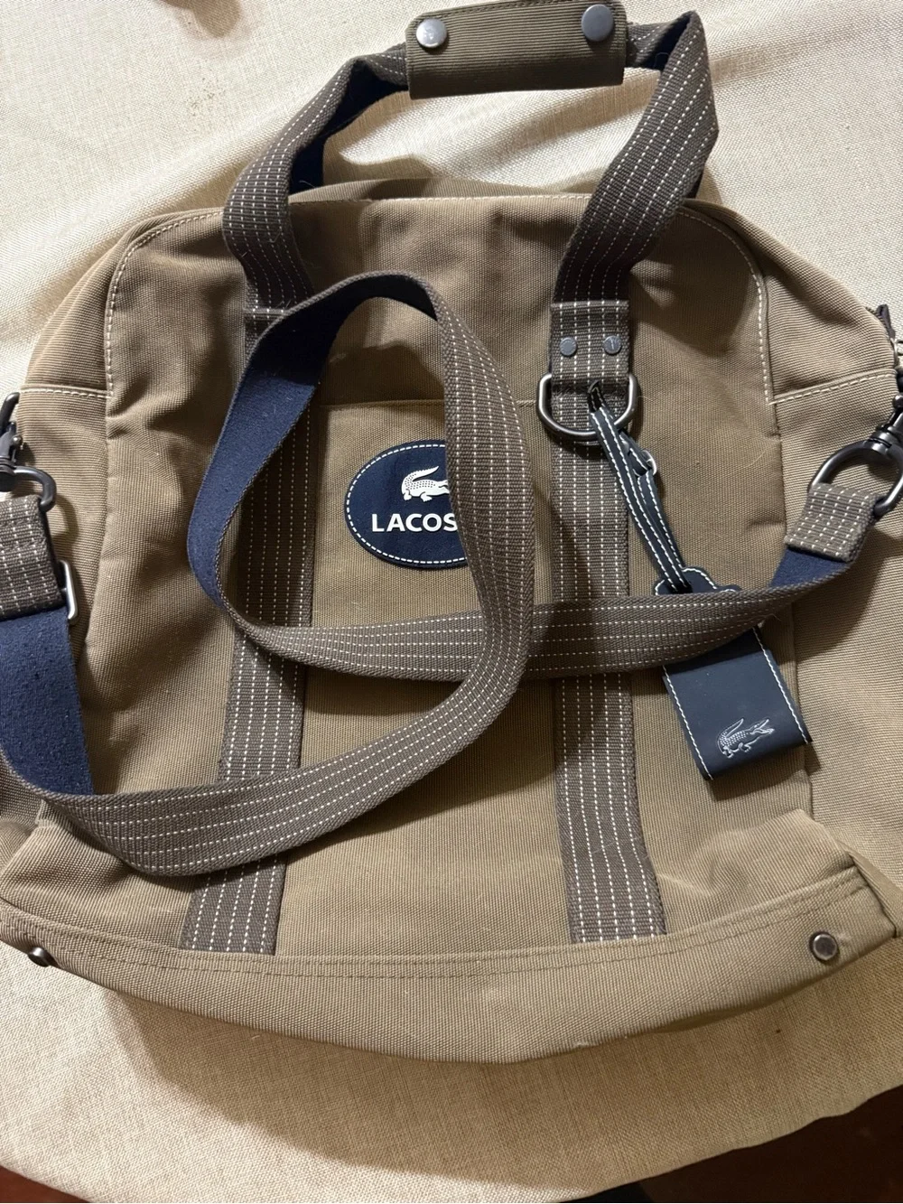 Lacoste Olive Canvas weekender bag